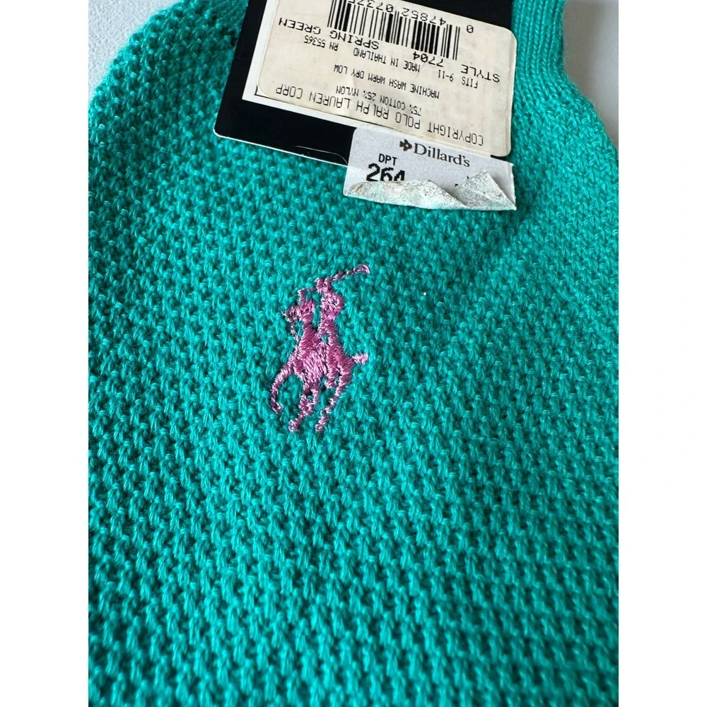 Polo Ralph Lauren womens Spring Green Waffle Knit Crew Socks Pink Pony 9-11 KC